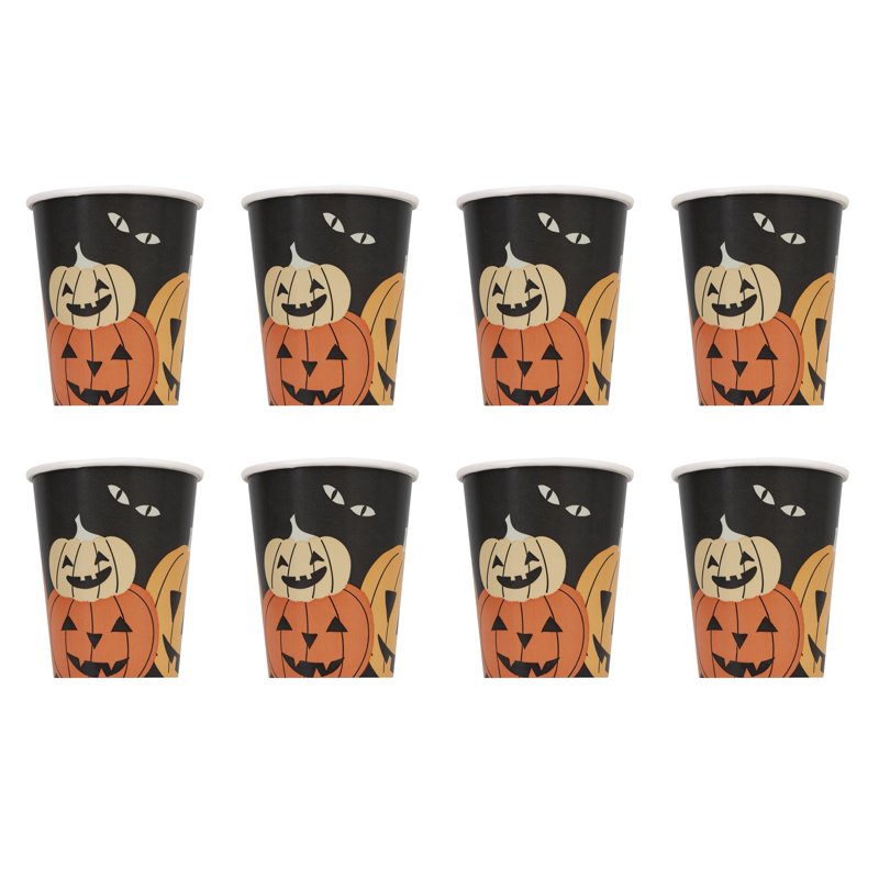 Halloween Jack-o'-Lantern Disposable Paper Cups 9 oz Multicolor 8 Pack