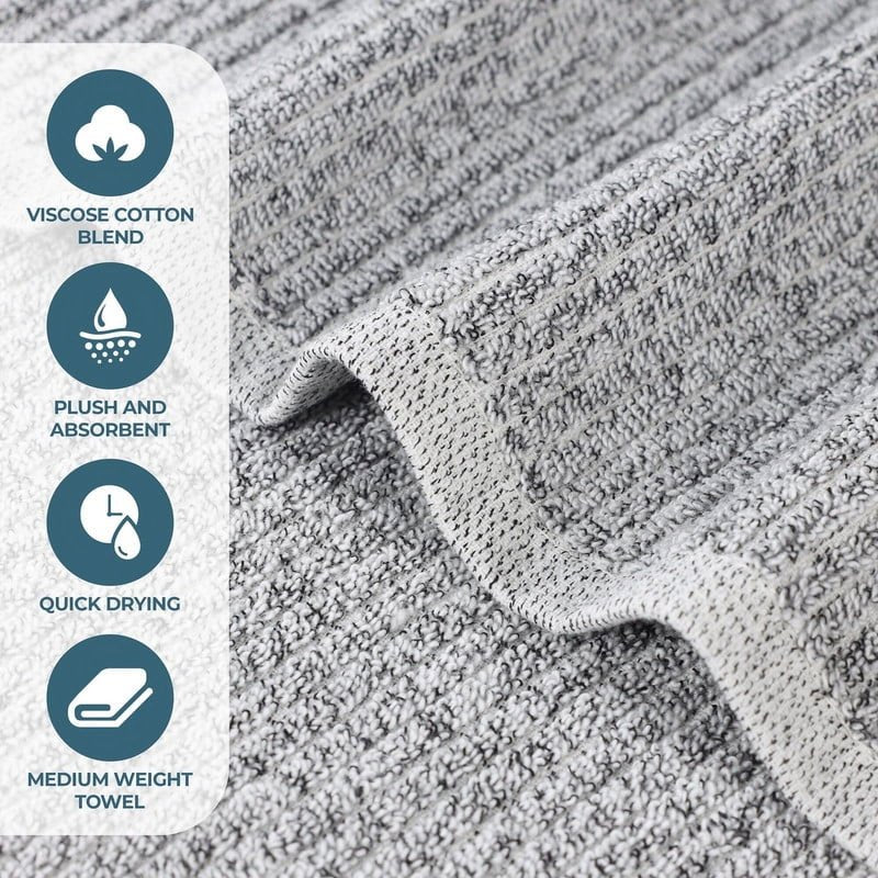Charcoal Cotton Blend Bath Towel Set - 8 Piece Medium Weight Soft Towels with Variations