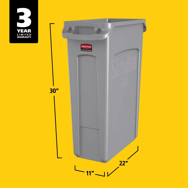 23 Gallon Vented Slim Jim Trash Can - Gray