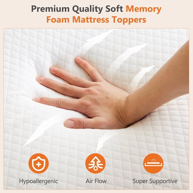 Twin Size Gel Memory Foam Mattress Topper - 2 Inch Breathable Bed Pad with Washable Cover & Non-Slip Base