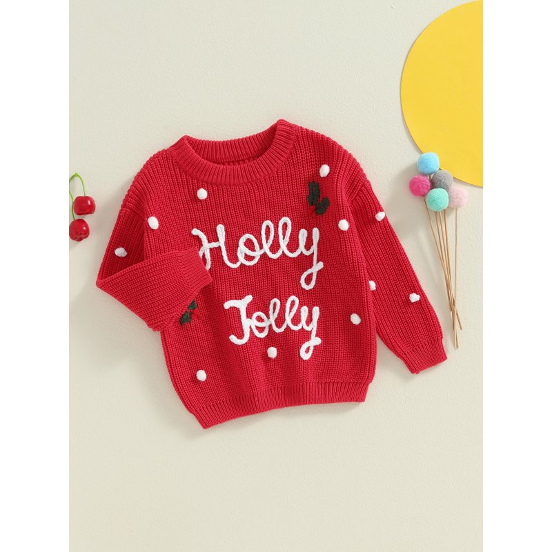 Toddler Girl Christmas Sweater - Long Sleeve Embroidered Knit Pullover, Style 37, 2-3 Years