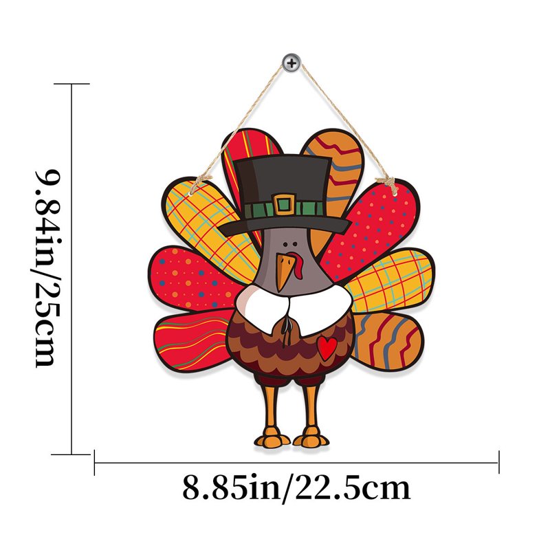 Thanksgiving Wooden Turkey Pumpkin Door Wreath - Black Fall Autumn Decor
