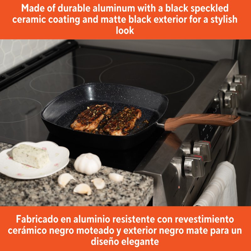 11" Ceramic Square Grill - Non-Stick, Aluminum, Versatile Cooking