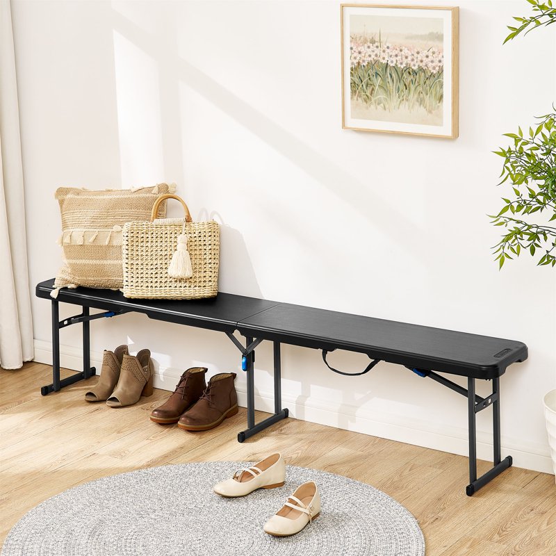 6 ft Fold-in-Half Bench with Carrying Handle, Steel Frame