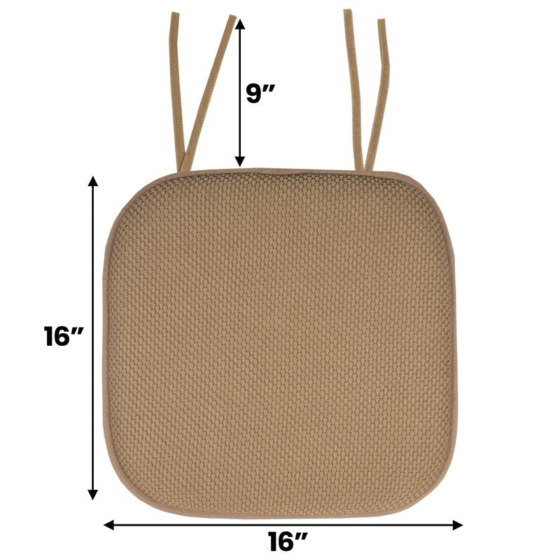 Memory Foam Honeycomb Non-Slip Chair Cushion Pad with Ties - 4-Pack Taupe
