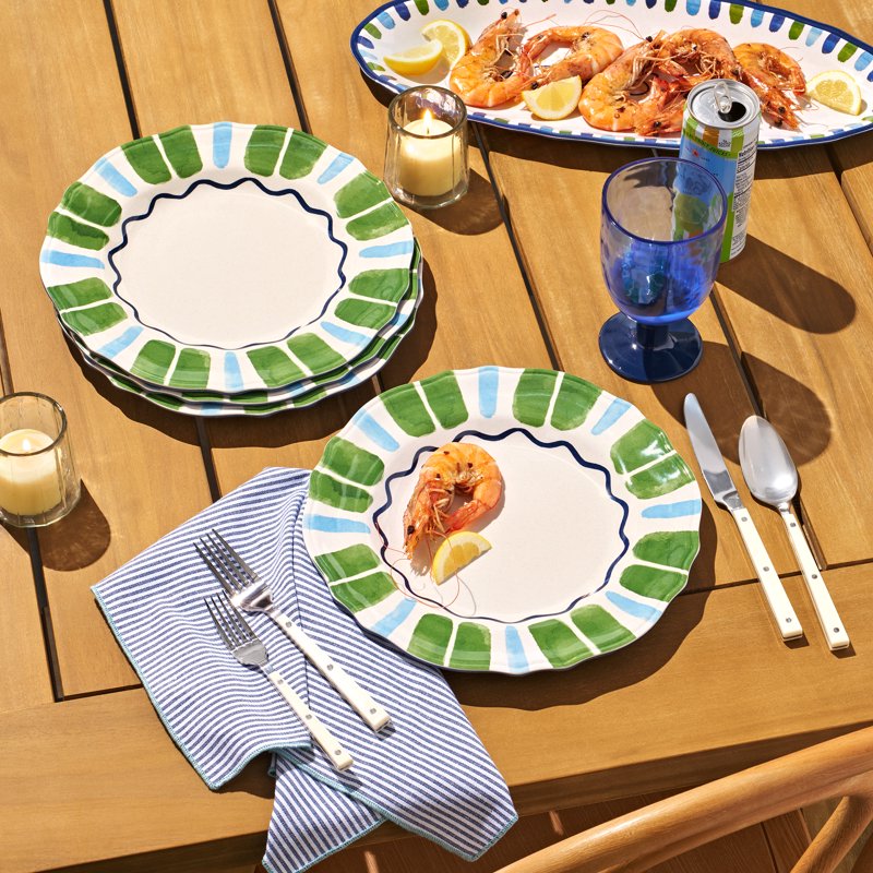 Bamboo Melamine Dinner Plate Set - 4-Piece, 11-Inch, Multi-Color