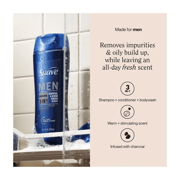 Charcoal 3-in-1 Shampoo, Conditioner & Body Wash for Men - 12.6 oz