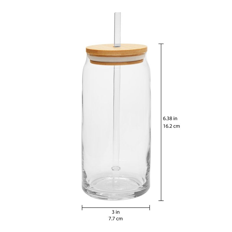 Briar Can Glass Drinkware Set - 20 oz, Set of 4 with Lids & Straws