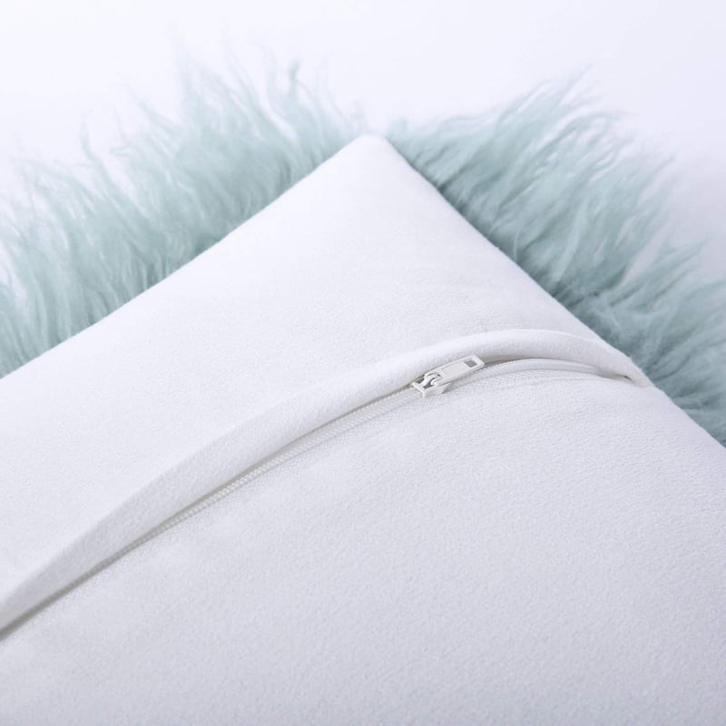 Decorative Faux Fur Throw Pillow 12x20 Blue White Solid - Merino Style