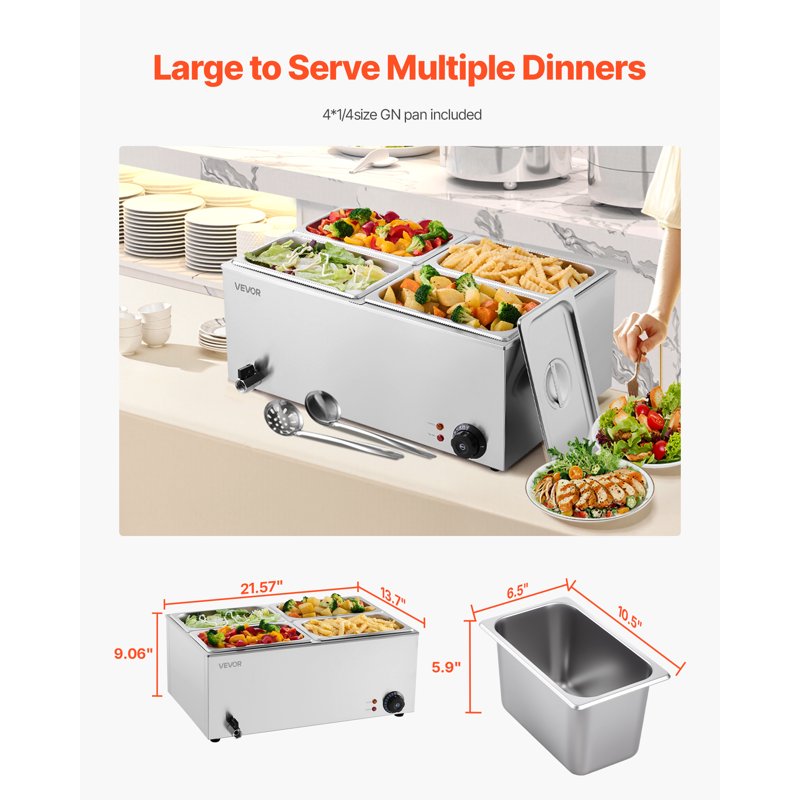 24QT Electric Food Warmer with Adjustable Temperature Control - Stainless Steel