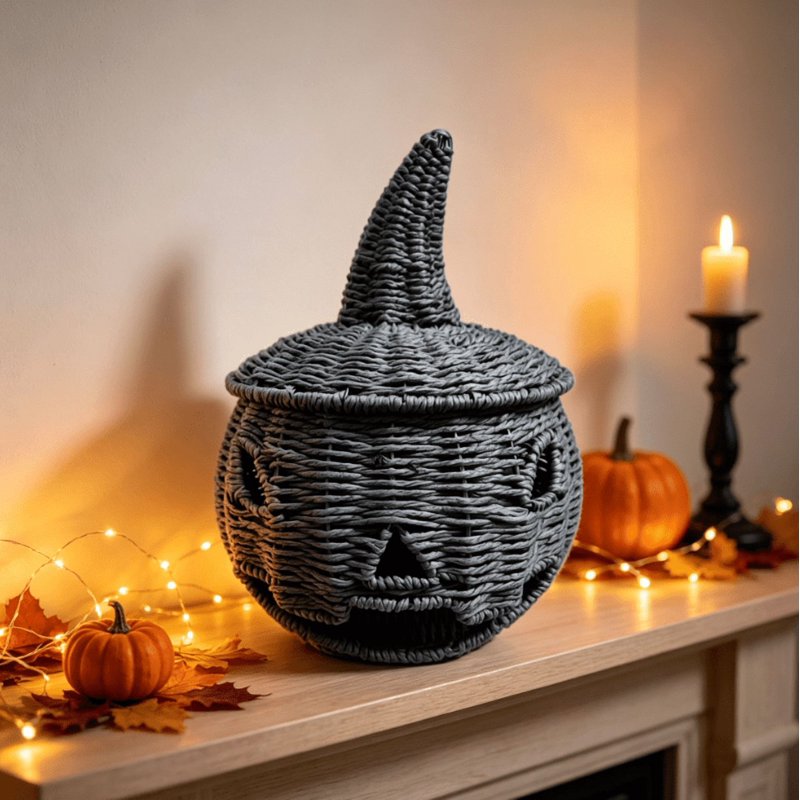 Halloween Witch Hat Pumpkin Tabletop Decor - 11.4 Inch Fall Figurine