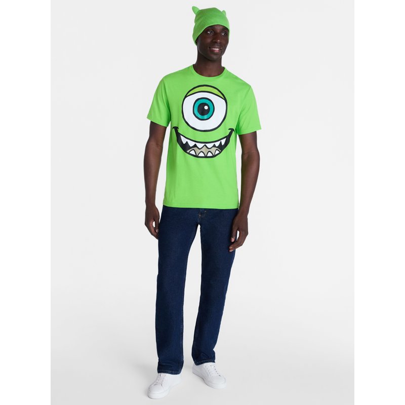 Men’s Mike Wazowski Cosplay Graphic Tee and Beanie Set - Lime Green 2XL