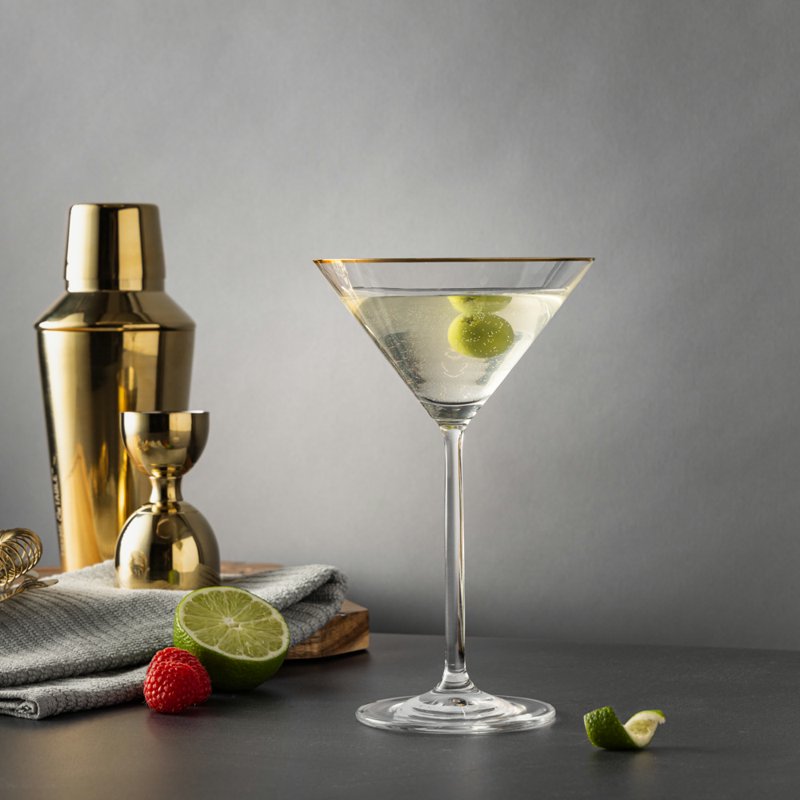 7 oz Martini Glasses with Gold Rim - 2 Pack