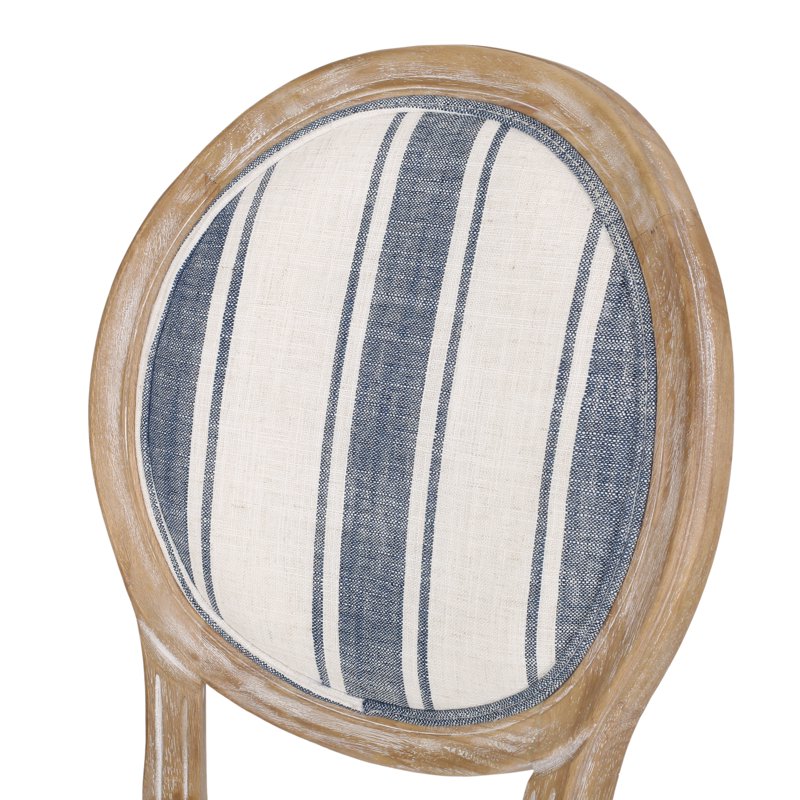 7 Piece Dining Set with Upholstered Chairs - Dark Blue Stripe/Natural