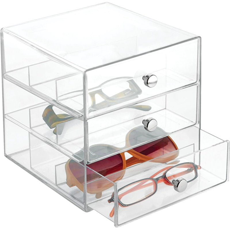 Clear 3-Drawer Vanity Makeup Organizer with Chrome Knobs