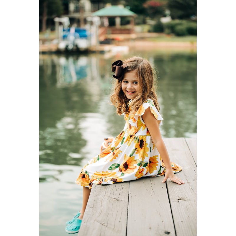 Girls Marigold & Cream Sunflower Dress and Matching Shorts Set - Size 4 - Angel Sleeve