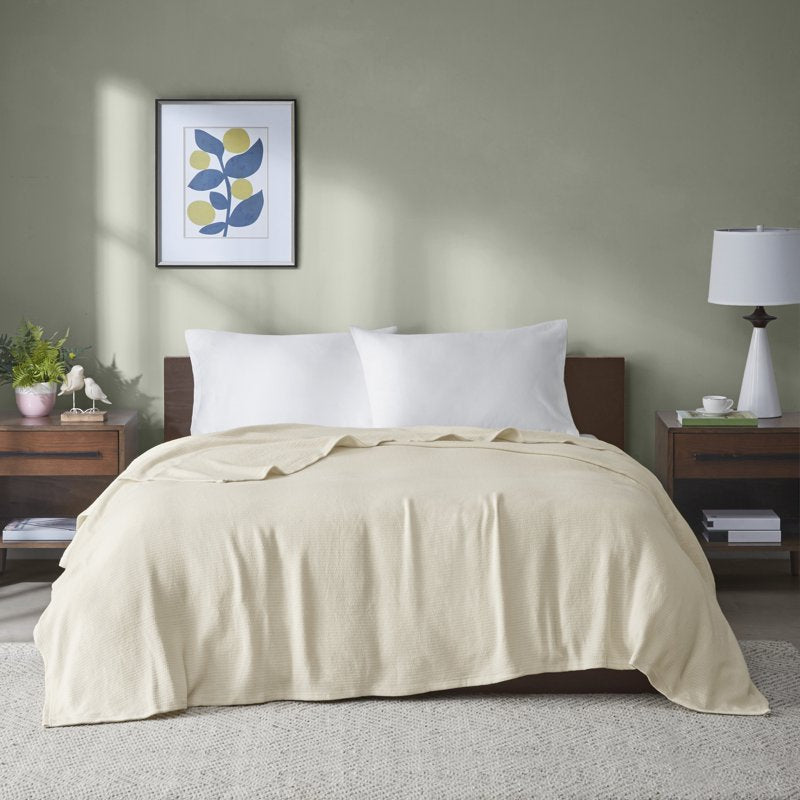 Home Essence Knit Freshspun Basketweave Cotton Blanket - Twin 66x90 Beige