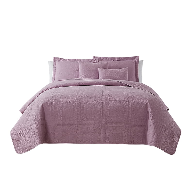 Nestl 5 Piece Queen Quilt Set - Lavender Dream, Grid Weave Microfiber Bedspread