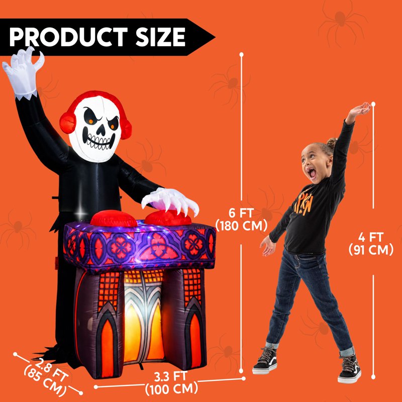 DJ Skeleton Inflatable Decoration with Music - 6FT Halloween Yard & Indoor Blow Up with Bluetooth Speaker