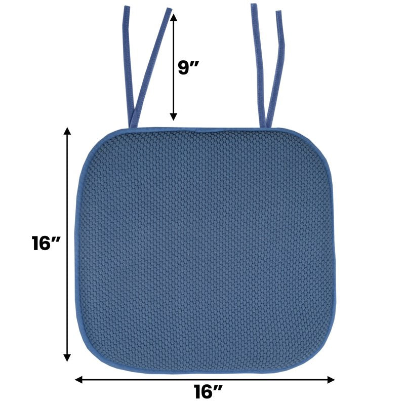 Memory Foam Honeycomb Chair Cushion Pad with Ties - 2-Pack, Blue