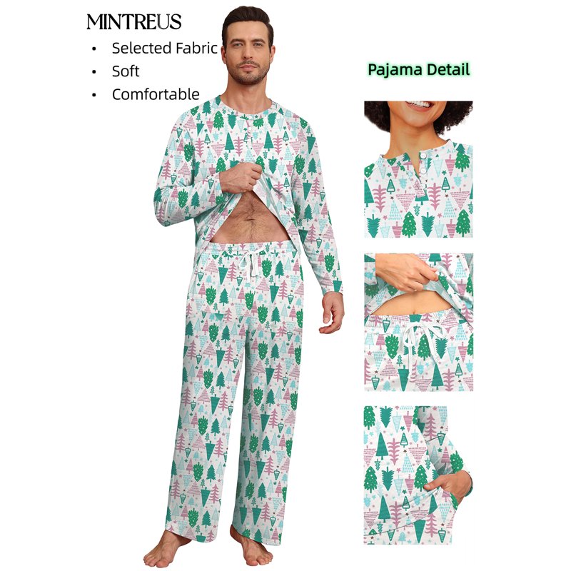 Christmas Pajama Sets for Couples - White Tree XL Holiday Sleepwear