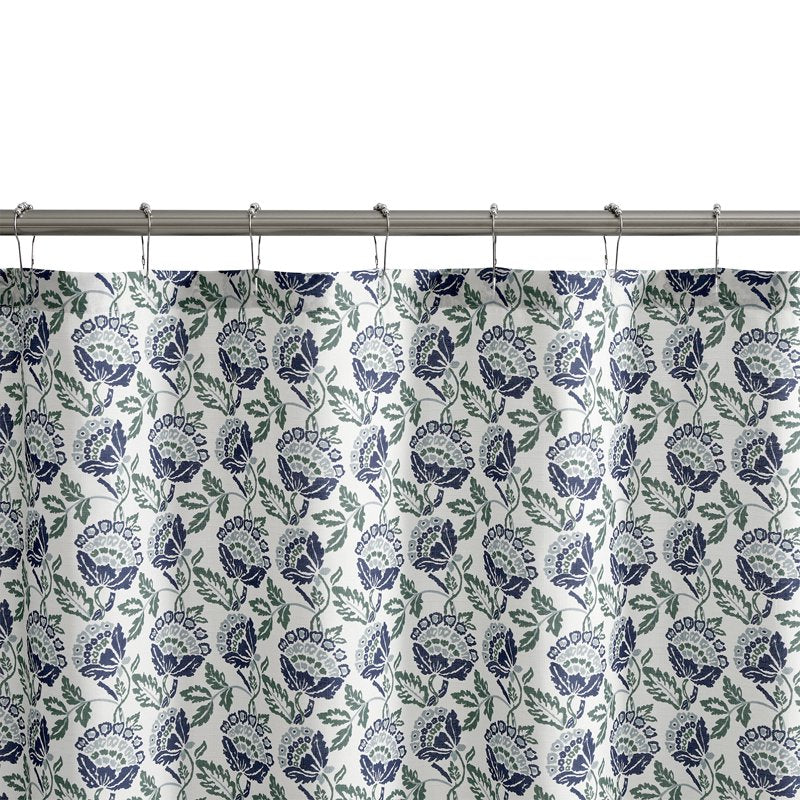 Mainstays Floral Shower Curtain Set with Hooks - 72x72 Navy Fabric 13-Piece