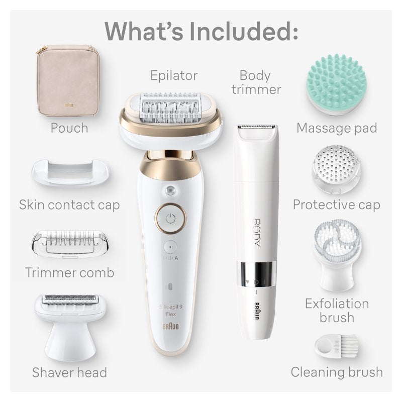 Silk-epil 9 Flex SkinSpa Epilator - Wet & Dry Hair Remover with Attachments