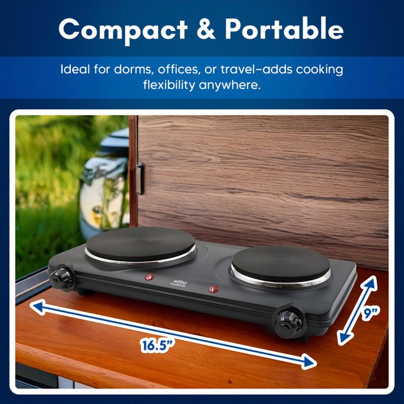 Double Electric Hot Plate with Cast-Iron Burners - Portable Cooking Stove
