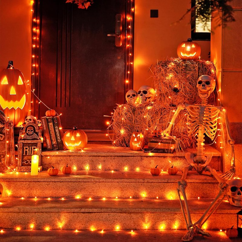 Orange Halloween String Lights - 100 LED 33ft Connectable Outdoor Indoor Decor with 8 Modes