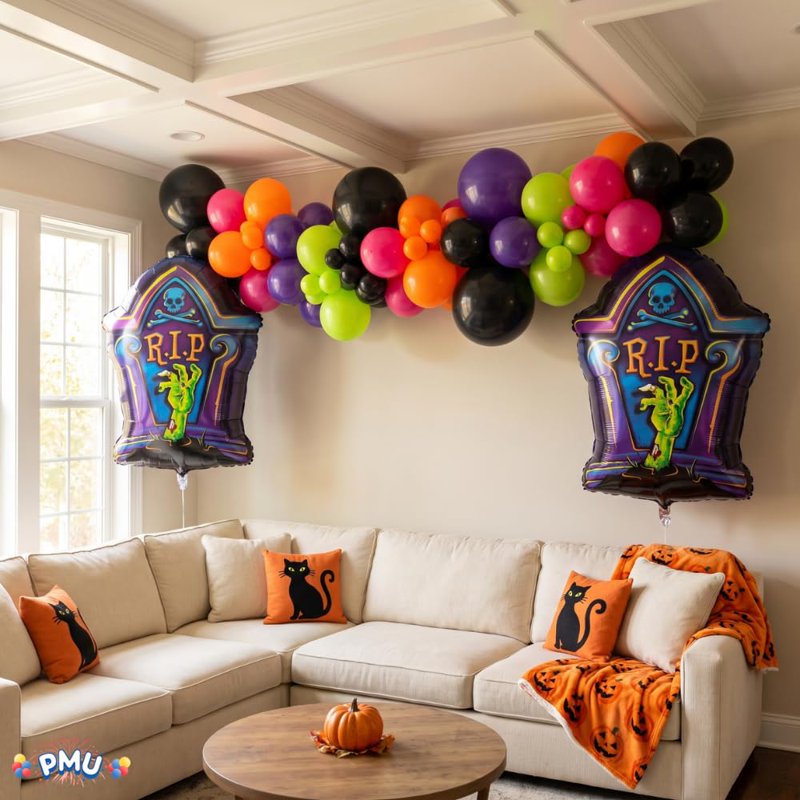 Halloween R.I.P. Tombstone 36 Inch Jumbo Mylar Balloon - Pack of 10 - Spooky Party Decor