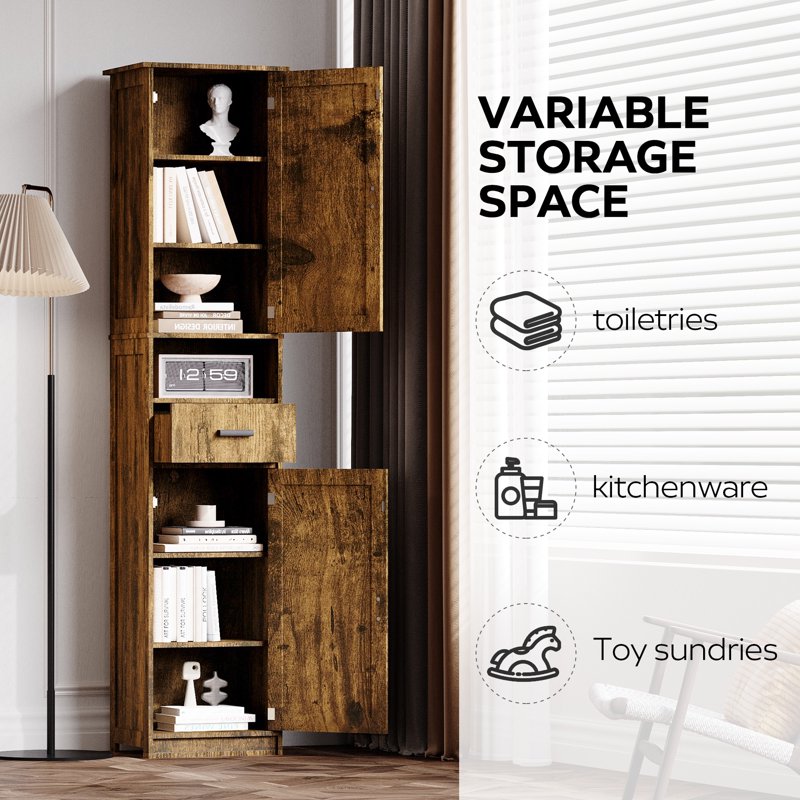 Floor Storage Cabinet - Vintage Wood Pantry with Adjustable Shelves
