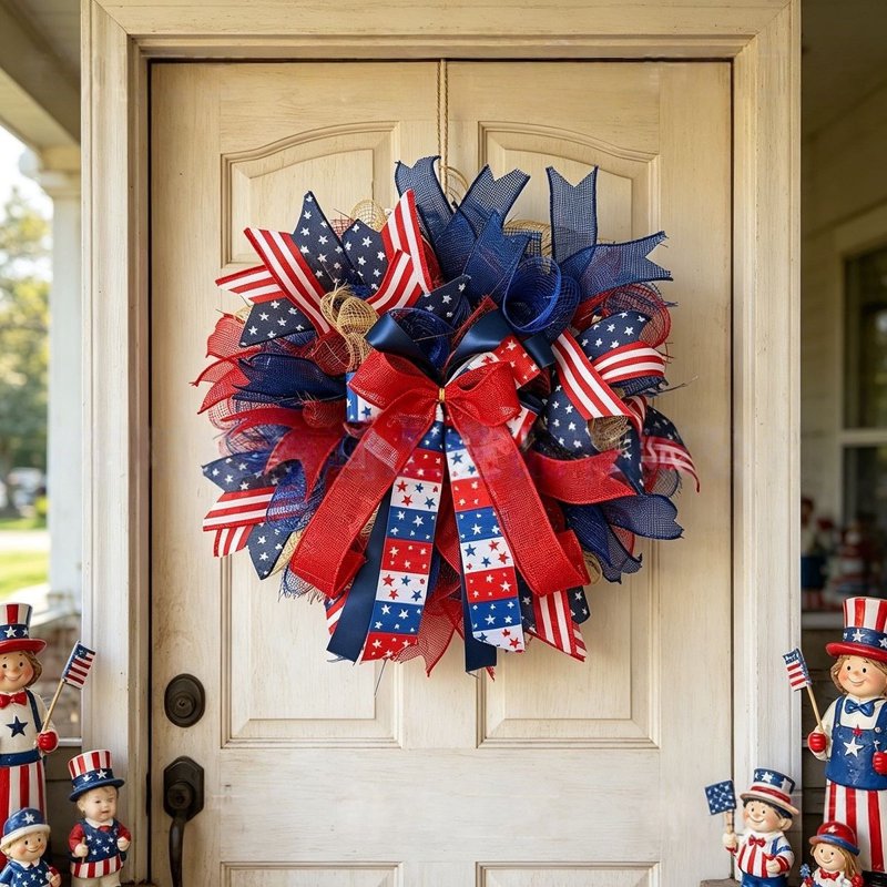 Patriotic 4th of July Wreath with Red White Blue Flowers - Variation Z0I
