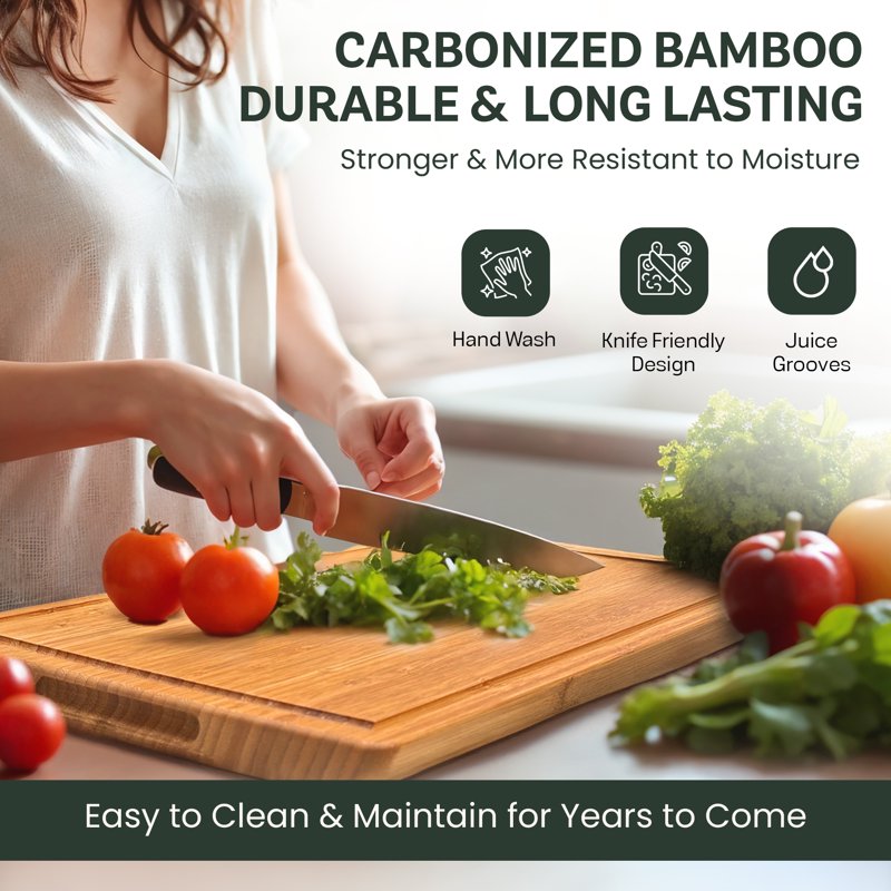 Bamboo Cutting Board - 17" x 11" Large Chopping Board