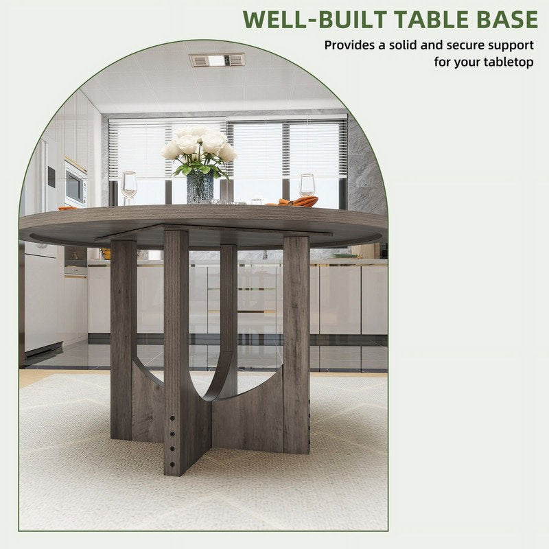 Round Dining Table for 6-8 Guests - Farmhouse Style, Grey Finish