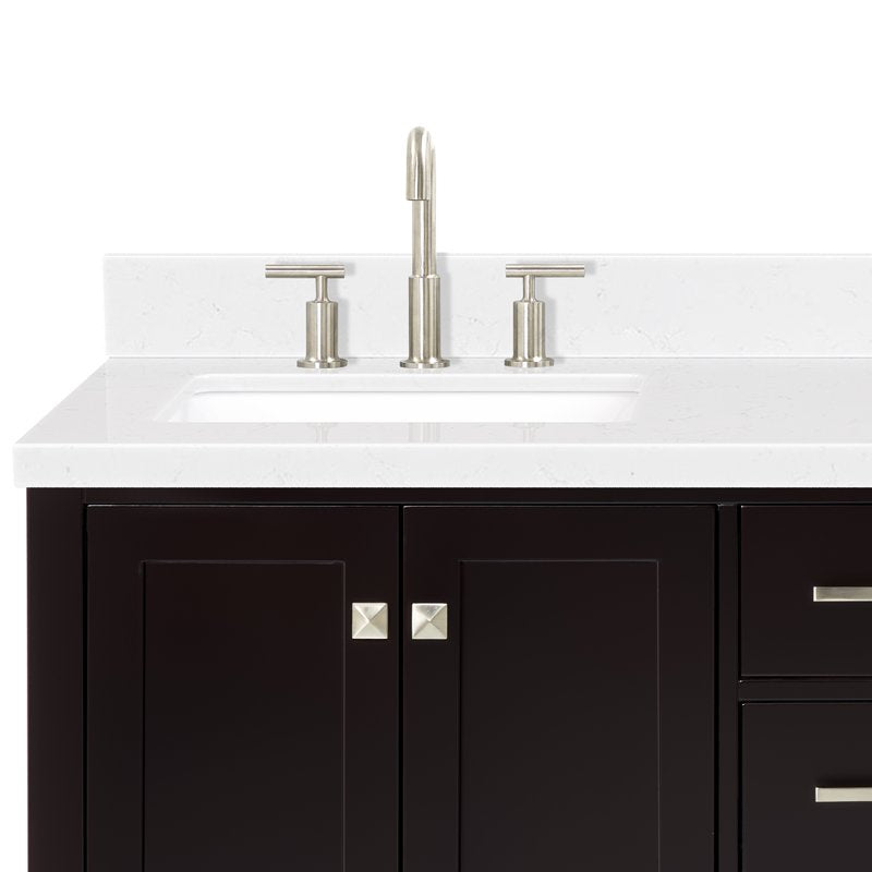 ARIEL Cambridge 60 Inch Espresso Bathroom Vanity Double Sink Solid Wood Quartz Countertop