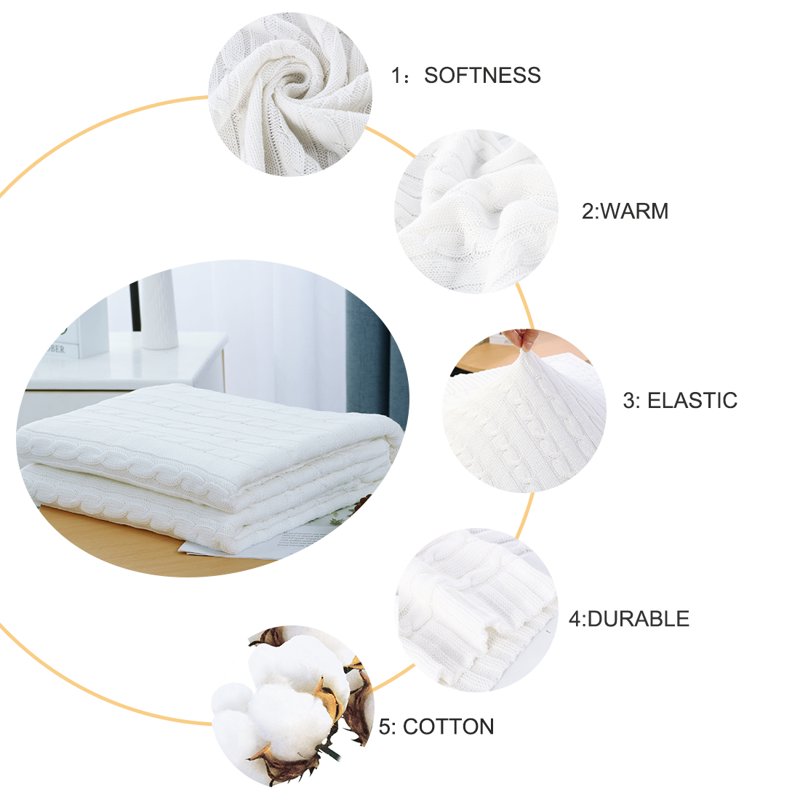 Cotton Cable Knit Throw Blanket - White 51 x 59 Inches