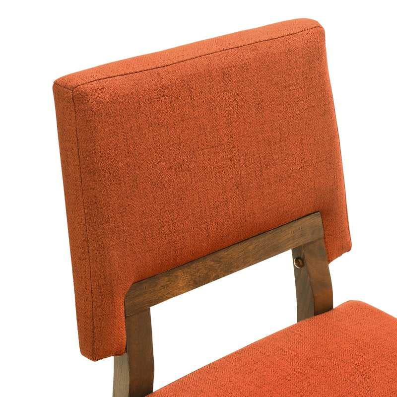 Wood Dining Chairs Set of 6 - Walnut Finish with Orange Fabric