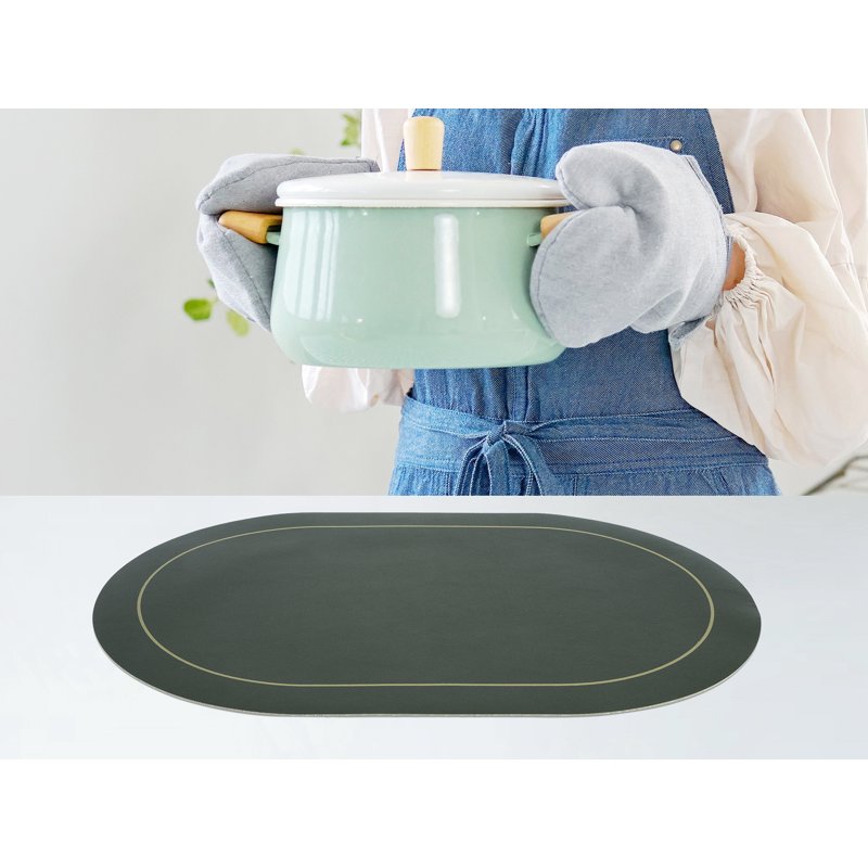 Faux Leather Placemats Set - Washable Table Mats 6pk Green/Gray