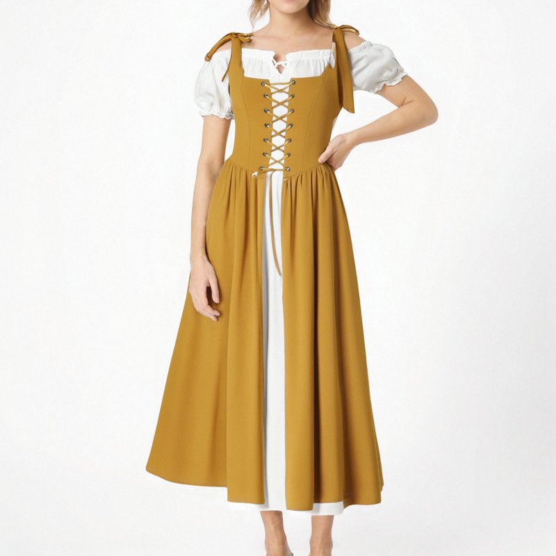Women’s Renaissance Costume Dress Vintage Medieval Yellow XXL - Pirate Peasant Gown