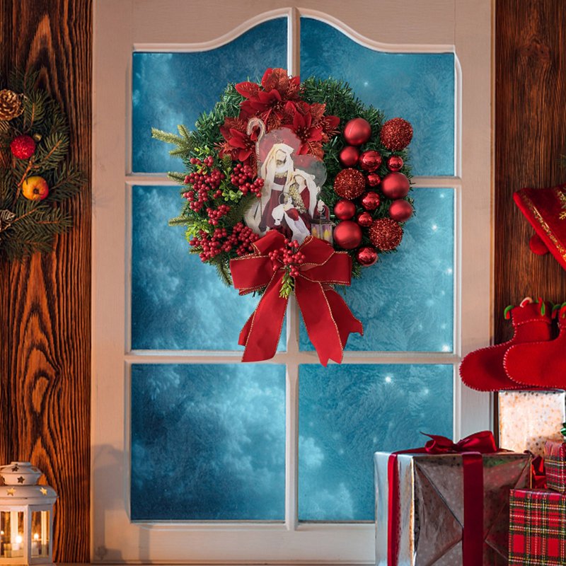 16-Inch Artificial Christmas Wreath with Bow for Front Door Holiday Decor