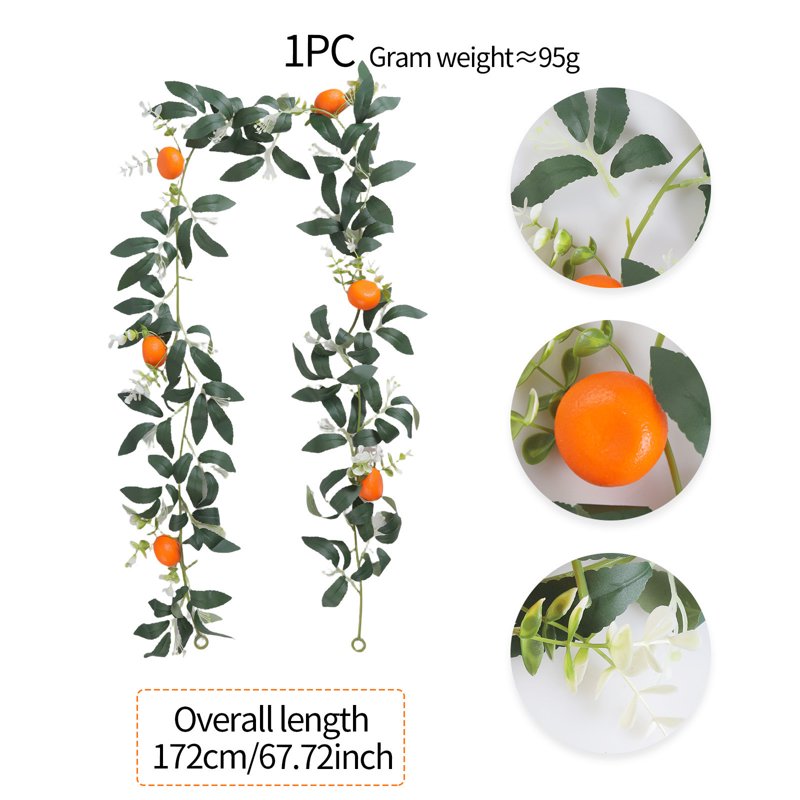 Artificial Orange Fruit Garland with White Flowers, 67.7 Inch Christmas Decor - G