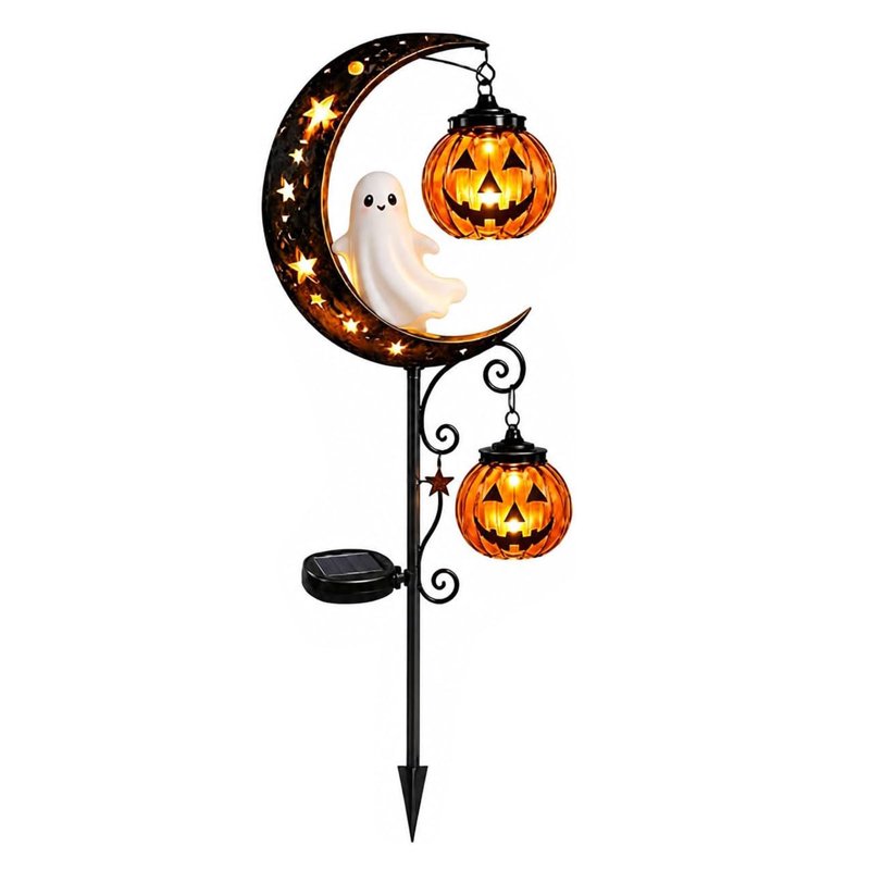 Solar Halloween Ghost & Moon Garden Stake Lights H - Waterproof Outdoor LED Lanterns