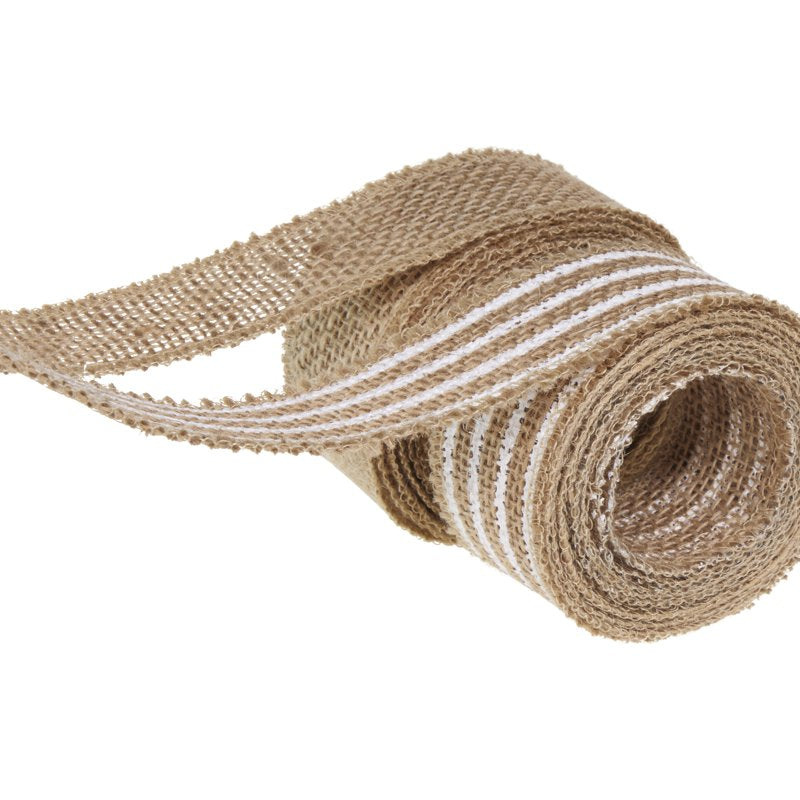 Natural & White Stripe Burlap Ribbon Set - 1.5 W x 3 Yds Craft Trim - Love Laugh Craft