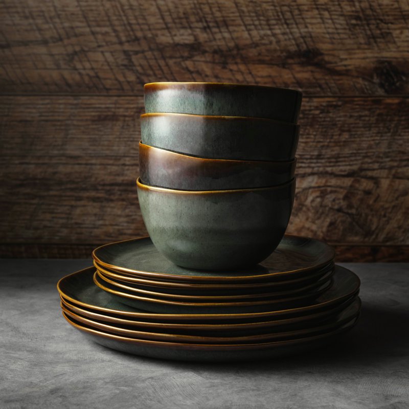 12-Piece Rustic Ceramic Dinnerware Set - Matthew Collection