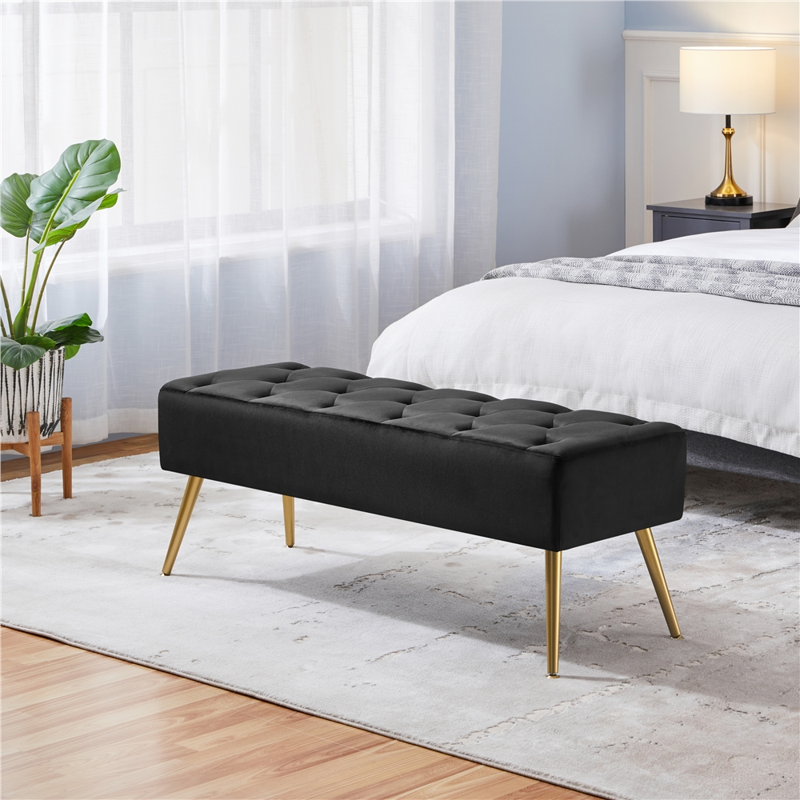 Modern Upholstered Velvet Ottoman Footstool Bench - Multiple Colors