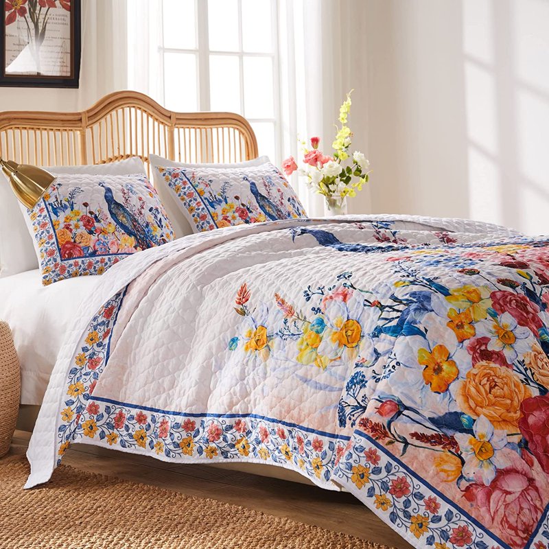 Vintage Peacock Quilt Set with Crochet Trim - Twin/Twin XL, Huntington