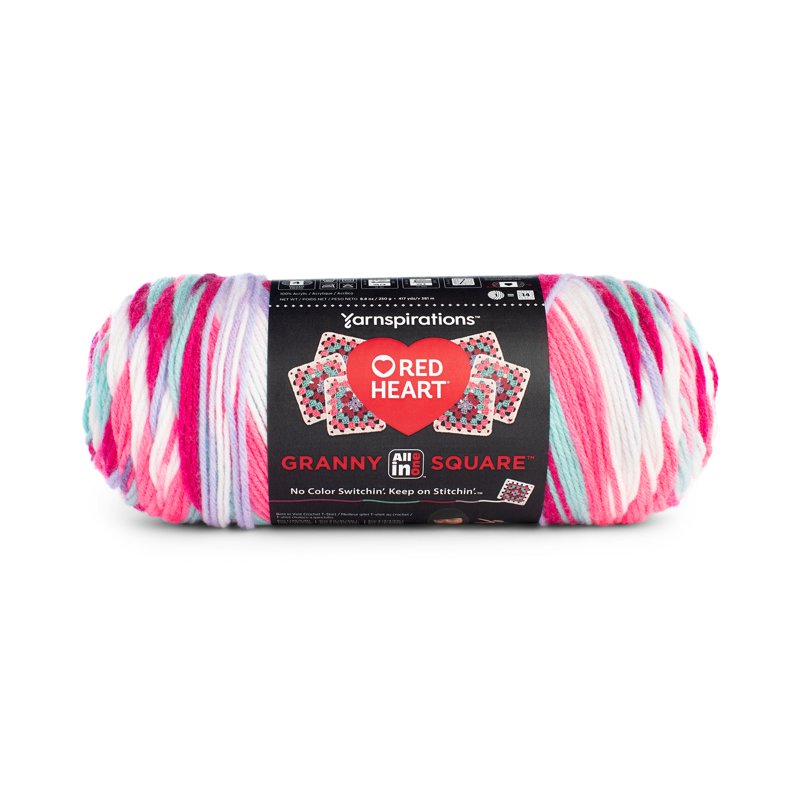 Red Heart Granny Square Yarn 250g Soft White Pink Punch - Crochet Kit