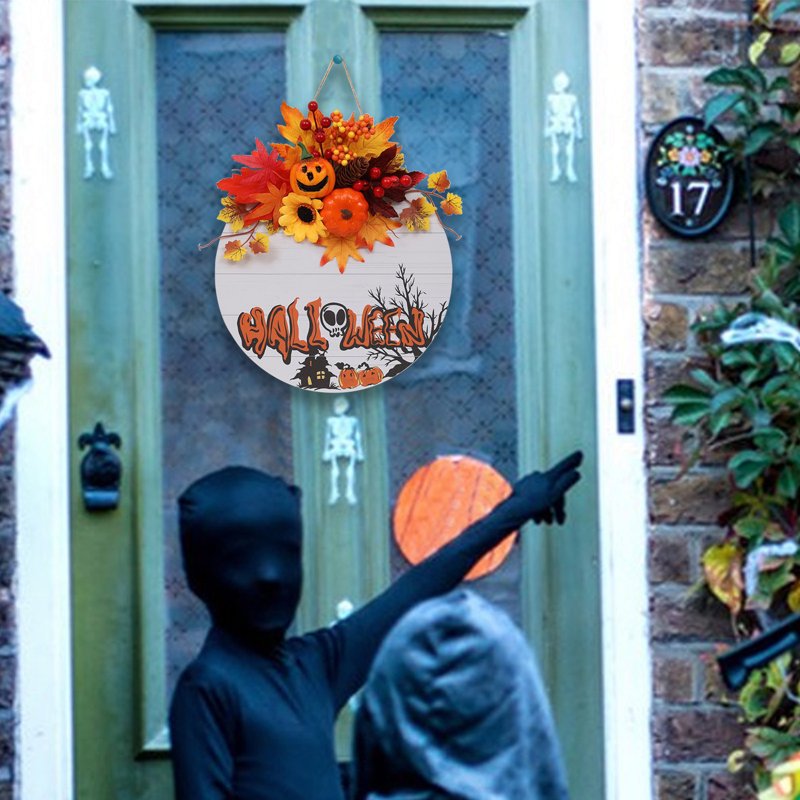 Halloween Wreath for Front Door - Artificial Autumn Decor, Indoor Outdoor, Variation A