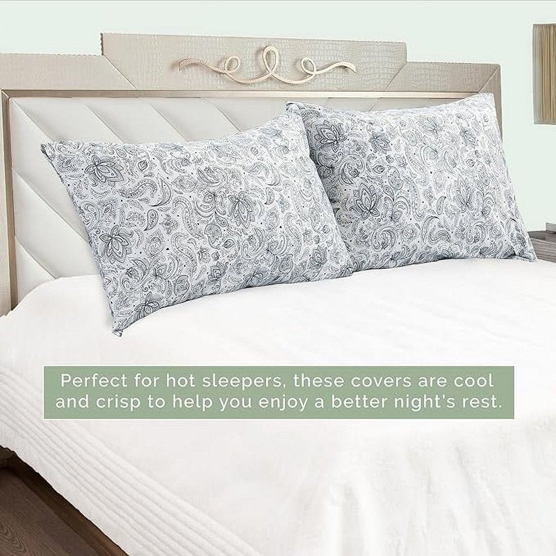Ultra Soft Floral Pint Pillowcases Set of 2 - King Paisley Navy, Hotel Quality Microfiber