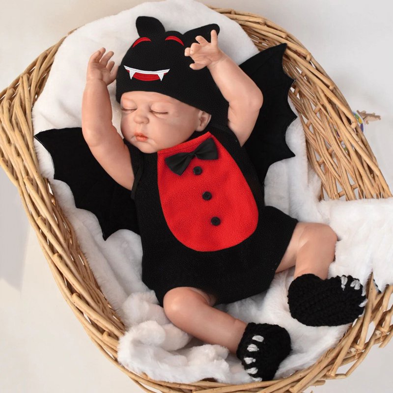 Baby Halloween Costume Set - Black 3-Piece Romper Jumpsuit with Wing Hat, Size 12-18 Months